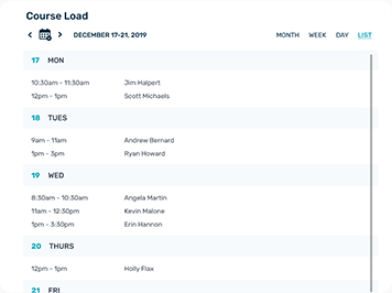 Graphic of the custom caseload calendar view in the Speech Therapy Plans dashboard.