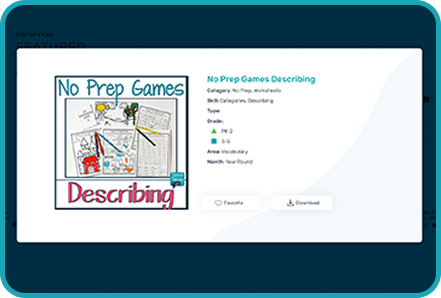 Graphic of the Extensive Therapy Materials Library in the Speech Therapy Plans dashboard.